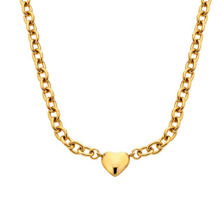 Pozlacený ocelový náhrdelník Ava & Sky Chunky Heart ASN0035