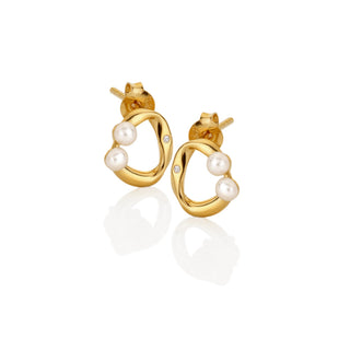 Pozlacené stříbrné náušnice Hot Diamonds X Golden Edit Pearl DE918