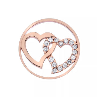 Přívěsek Hot Diamonds Emozioni Double Heart Rose Gold Coin